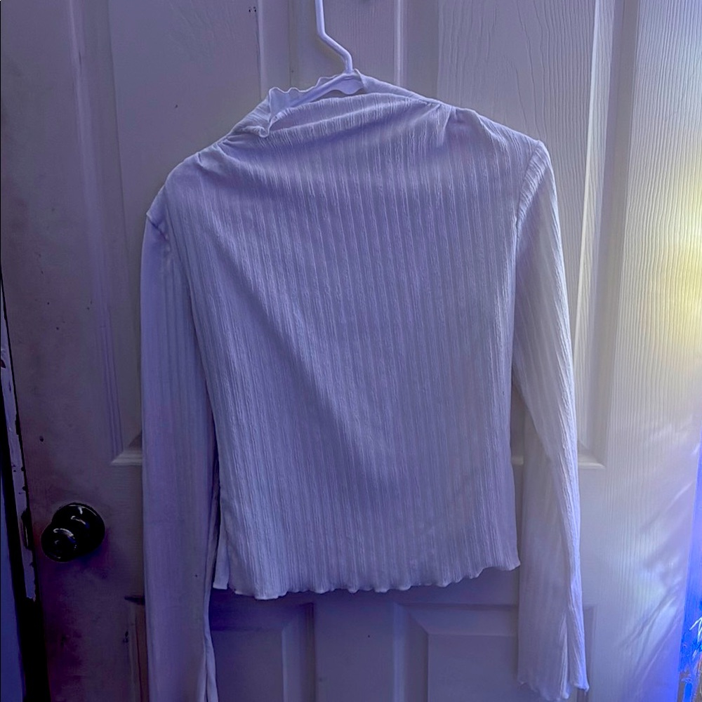 SHEIN White Ribbed Long Sleeve Blouse